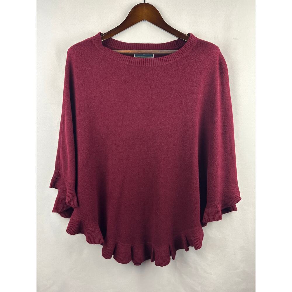 Women’s Karen Scott S/M Burgundy Ruffled Poncho